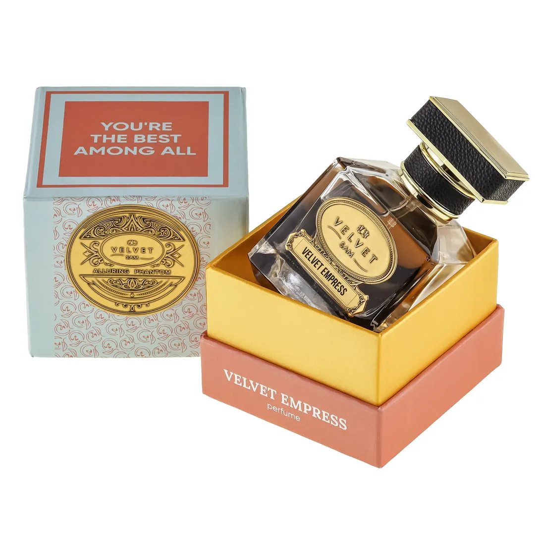 An opened Velvet Sam box with its flacon